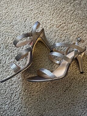 Style & Co. Silver Strappy Rhinestone Heeled Sandals